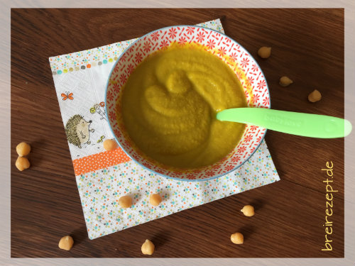 Babybrei mit Kichererbsen gelber Zucchini und Reis