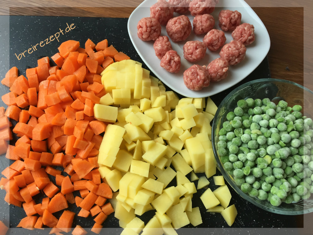 Gemüseeintopf mit Fleischbällchen für Baby und Kleinkind kochen