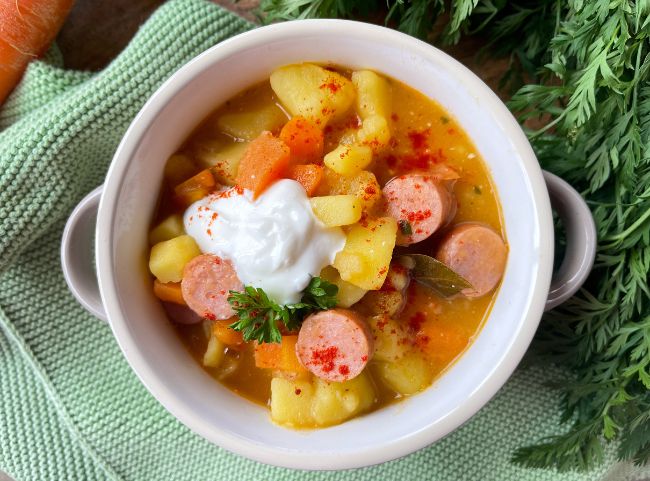 Kartoffelgulasch mit Würstchen